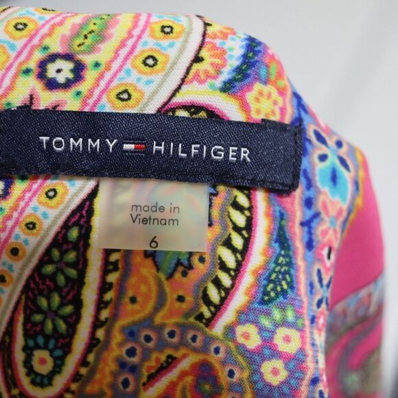 Tommy Hilfiger Y2K Floral Paisley Mini Dress 6 - Bell Sleeve A-Line Vintage - Picture 12 of 13